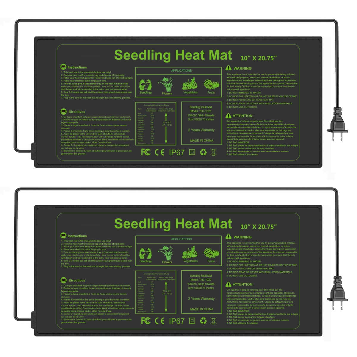 Seedling Heat Mat Plant Heating Pad10X20.75`` for Seed Starting Plant Propagation