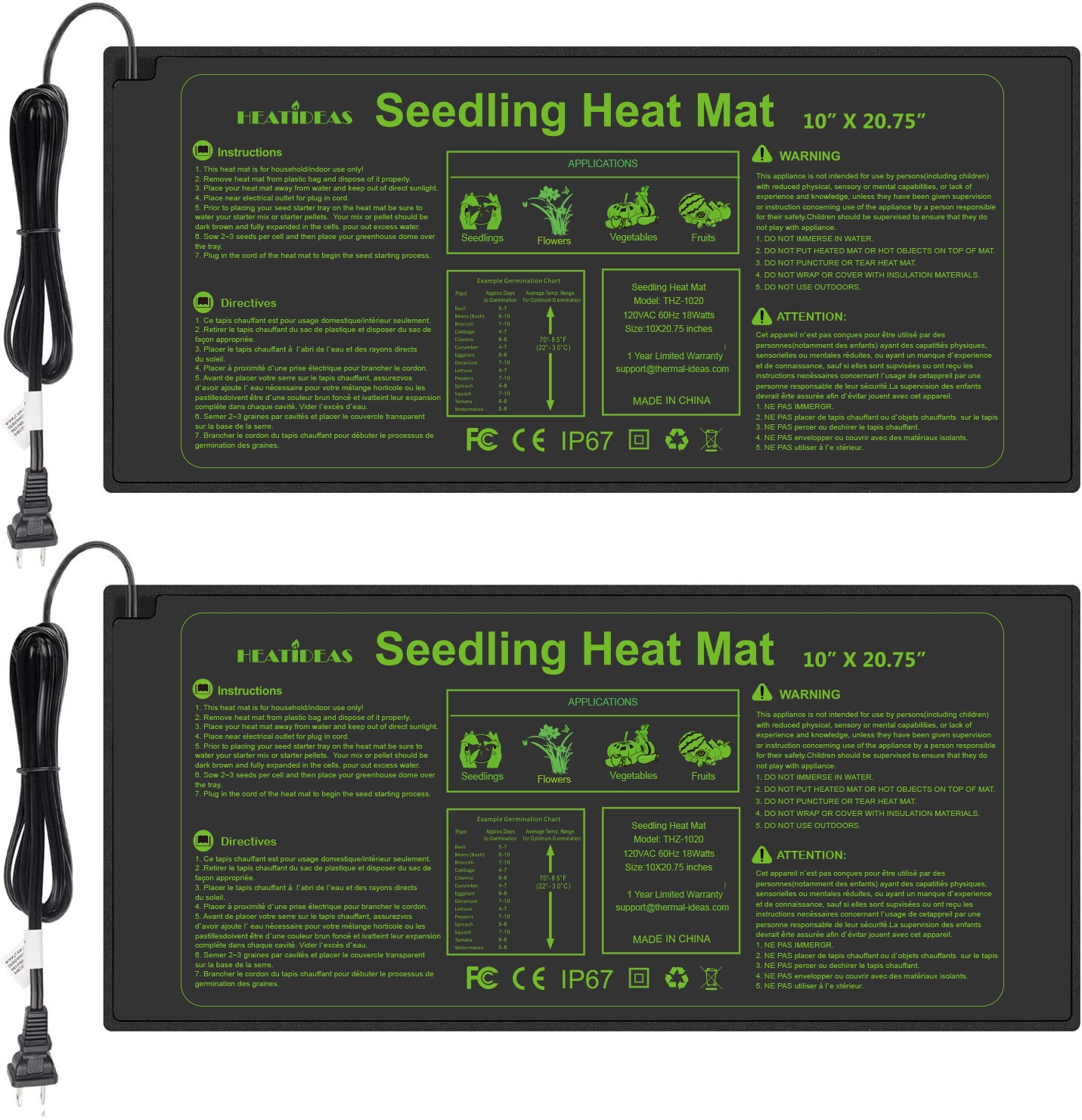 Seedling Heat Mat 10X20`` 2 Pack for seed germination propagation