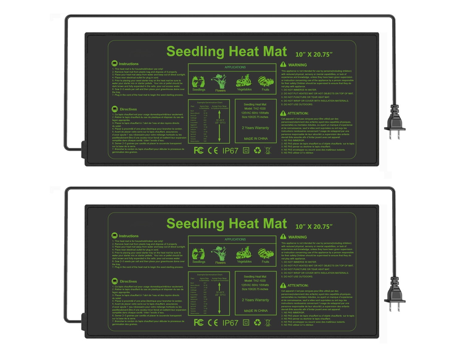 Seedling Heat Mat Plant Heating Pad10X20.75`` for Seed Starting Plant Propagation