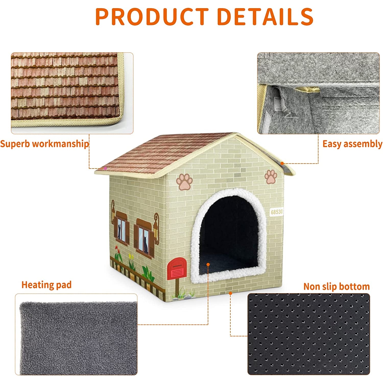 Large Heated Cat House for Outdoor Cats in Winter，Weatherproof Heated Cat Houses with Pet Heating Pad, Providing Warm and Cozy Homefor Your Pet,Easy to Assemble