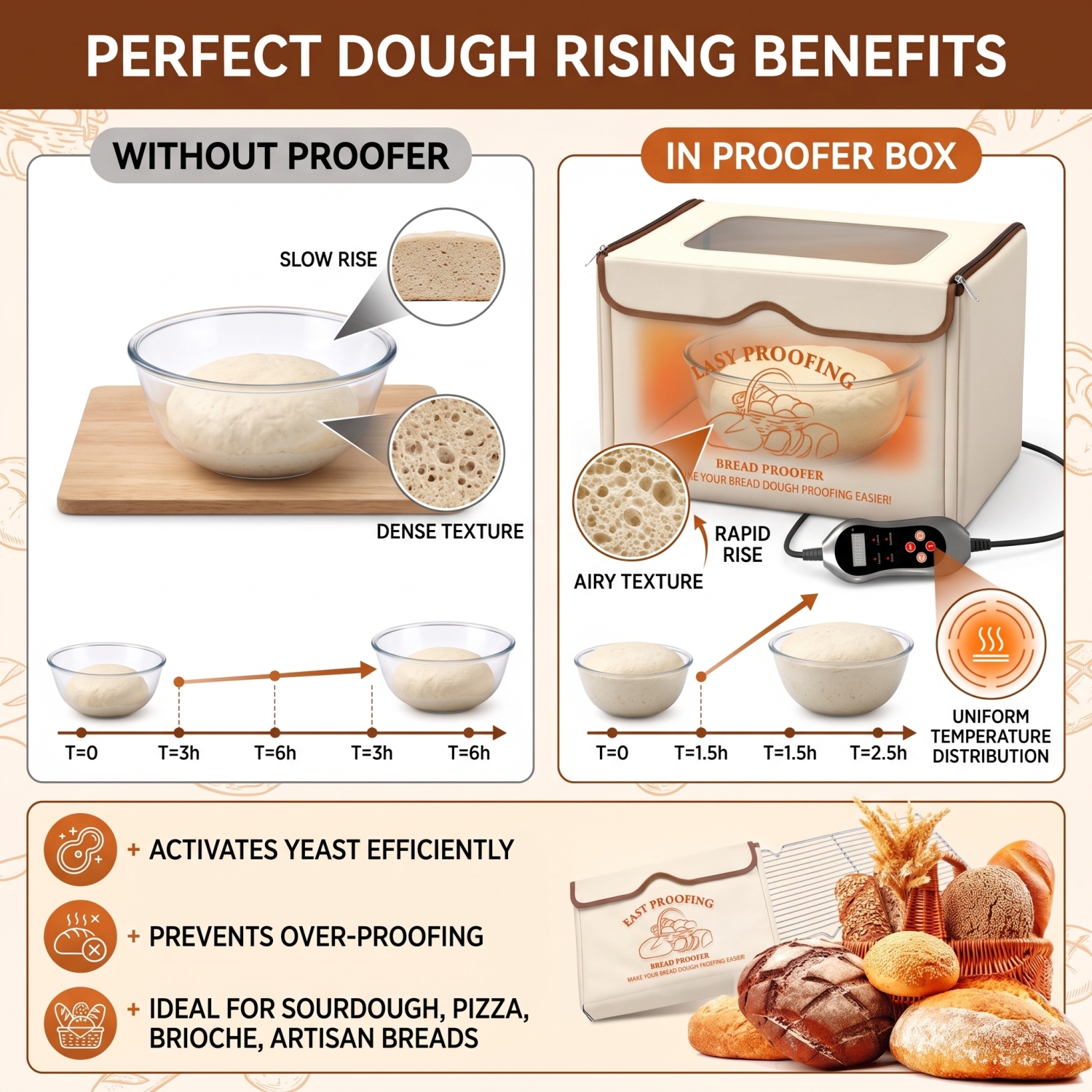 Dough Proofer with Heater, Bread Pizza Dough Proofing Box Temperature Control Proofing