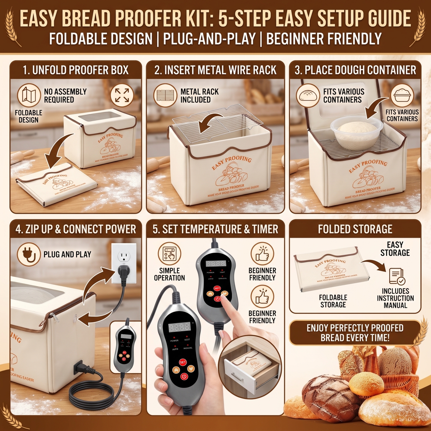 Dough Proofer with Heater, Bread Pizza Dough Proofing Box Temperature Control Proofing