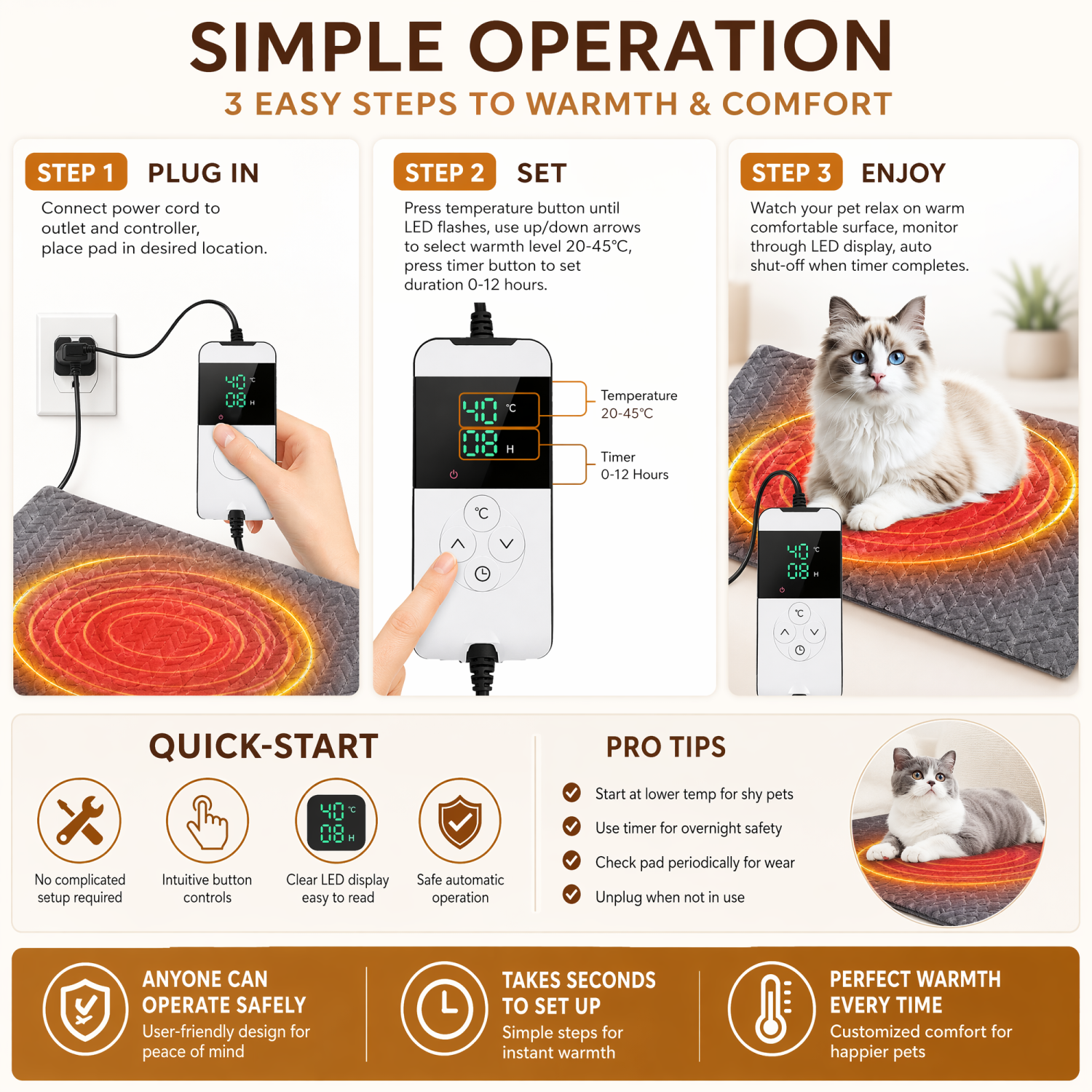 Pet heating pad for cat kitten dog puppies with auto on off fuction